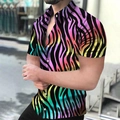 Men's slim-fit short sleeve shirt with vibrant rainbow zebra stripe 3D digital print - S / Tops / Rainbow Zebra Print Style (2)
