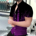 Short sleeve men's shirt with purple gradient and distressed ink splash pattern - S / Tops / Black Purple Gradient Splash Style (6)