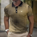 Men's short sleeve polo shirt featuring a black and gold gradient checkered pattern design - S / Top - Bird Logo Style (L002) / Yellow