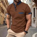 Polo da uomo slim fit marrone scuro con colletto e bordi delle maniche a contrasto blu - Taglia S / Caffè (D-2)