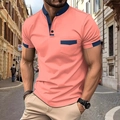 Polo da uomo slim fit rosa corallo con finiture blu navy sul colletto e sul taschino - Taglia S / Rosa (D-2)