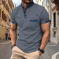 Polo Henley da uomo slim fit a maniche corte grigia con profili a contrasto blu navy su strada - Taglia S / Grigio Scuro (D-2)