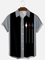 Detalle de camisa de manga corta con bloque de color e impresión 3D geométrica en el pecho - 5XL / Estilo Estampado Geométrico Gris Negro (CSDX-57)