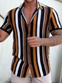 Dettaglio camicia casual da uomo a righe verticali nei colori giallo, nero e bianco - S / Nero e Giallo