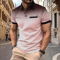 Close-up of men's polo shirt featuring brown gradient fabric and black polka dot pattern - S / Pink