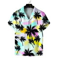 Men's short sleeve sunset palm tree print Hawaiian shirt with vibrant gradient colors - S / Sunset Palm Tree (GL51)
