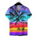 Men's tropical short sleeve shirt featuring colorful horizontal stripes and palm trees - S / Colorful Sunset (GL54)