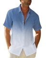 Men's blue and white ombre short sleeve Hawaiian shirt with chest pocket and button closure - S / Blue White Gradient (OFS24341119-4)