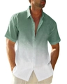Camicia da uomo a maniche corte con sfumatura di colore da verde salvia a bianco - S / Tops / Sfumato Verde Bianco (OFS24341119-5)