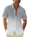 Camicia da uomo a maniche corte con sfumatura grigio-bianca e bottoni bianchi classici - S / Tops / Sfumato Grigio Bianco (OFS24341119-6)