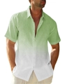 Camicia hawaiana da uomo a maniche corte con sfumatura dal verde al bianco e stampa 3D - S / Tops / Sfumato Verde Chiaro (OFS24341119-7)