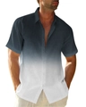 Camicia da uomo a maniche corte con stampa 3D sfumata blu e bianco e bottoni - S / Tops / Sfumato Blu Scuro (OFS24341119-8)