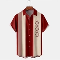 Detail of color-block striped shirt on a wooden hanger with geometric diamond print - Wine Red/Beige Color Block (Argyle & Stripe)