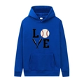 Royal blue hoodie featuring a baseball-themed LOVE graphic and functional drawstring - M / Royal Blue - Creative LOVE Print