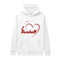 White pullover hoodie with red I Heart Baseball graphic print and kangaroo pocket - M / White - Heart Baseball Print
