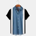 Detail of color-block striped shirt showing lapel collar and chest pocket craftsmanship - Sky Blue/White/Black Splicing