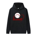 Black heart baseball print hoodie sweatshirt with kangaroo pocket and drawstring hood - M / Black - Heart Baseball Print