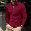 Men's long sleeve polo shirt in burgundy with zipper neck and chest pocket detail - S / Burgundy