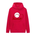 Red casual heart baseball print drawstring hoodie with front pocket and ribbed hem - M / Red - Heart Baseball Print