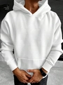 Oversized white drawstring hoodie for men featuring drop shoulders and kangaroo pocket - 3XL / White-Basic