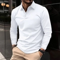 Detailansicht eines weißen Langarm-Poloshirts mit klassischem Kragen und Rippbündchen - S / Weiß