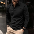 Langärmliges Polo-Shirt für Herren in Schwarz, Slim Fit mit weißen Knöpfen - S / Schwarz