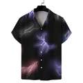 Men's short sleeve lapel shirt with purple lightning print on black fabric - S / Black Lightning Pattern (GL62)