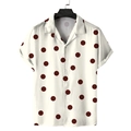 Detail of retro Cuban collar and brown polka dot pattern on men's short sleeve shirt - S / Large Polka Dot (GL63)