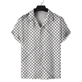 Détail d'une chemise homme à manches courtes blanche avec motif quadrillé noir et col à revers - S / Motif Grille Blanc (GL70)
