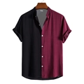 Camicia da uomo a maniche corte con design color block nero e bordeaux moderno - M / Nero e Rosso