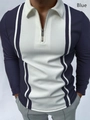Détail du polo à manches longues pour homme avec blocs de couleur bleu et blanc et zip - S / Hauts / Patchwork Bleu et Blanc (PLLC-04)