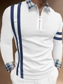 Détail du col à carreaux bleu et jaune et zip argenté sur polo blanc pour hommes - S / Hauts / Carreaux Bleu Jaune (CXLLPS-17)