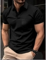 Men's slim fit short sleeve polo shirt in black with a front pocket and classic collar - S / Black