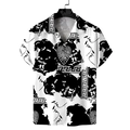 Camicia da uomo a maniche corte con colletto cubano e stampa artistica nera su bianco - S / Meandro Greco Bianco e Nero (GL32)
