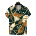 Men's short sleeve Cuban collar shirt with vintage baroque chain and key pattern print - S / Vintage Baroque Chain (GL35)