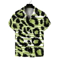 Detail of casual short-sleeved shirt featuring green stripes and black leopard pattern - S / Green Stripe Leopard (GL37)
