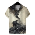 Men's vintage cream short sleeve Cuban collar shirt with black abstract smoke print - S / Abstract Smoke Ink (GL39)