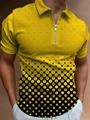 Detail of yellow men's polo shirt featuring zipper collar and geometric gradient print - 4XL / Tops / Bright Yellow Gradient Geometric Style (PLLD-187)