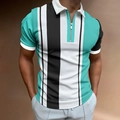 Detail of slim fit men's polo shirt with green and black vertical stripes and zipper - 4XL / Tops / Mint Green Black and White Stripe Style (PLLD-186)