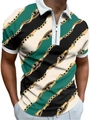 Detail of men's polo with silver zipper and luxury gold chain print on green stripes - 4XL / Tops / Gold Chain Twill Style (PLLD-191)