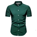 Camicia da uomo verde scuro a maniche corte con colletto alla coreana e bottoni bianchi - M / verde scuro