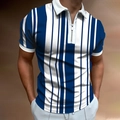 Detailaufnahme des Herren-Poloshirts mit blau-weißen Streifen und Reißverschluss - S / Blau Weiß Vertikale Streifen (PLS-45)