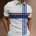 Herren Poloshirt in Weiß mit dunkelblauen und weinroten geometrischen Streifenmuster - S / Weiß/Marineblau/Burgunder Geometrische Streifen