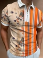 Detail of men's polo shirt featuring vintage floral print and orange vertical stripes - S / Vintage Floral Patchwork (PLS-44)