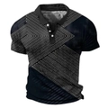 Men's fashion short sleeve polo shirt with black collar and white geometric stripe patterns - S / Tops / Black with White Geometric Lines