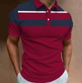 Men's slim fit short sleeve polo shirt with red, navy and white horizontal stripes - S / Tops / Red/Blue/White Color-block Stripes