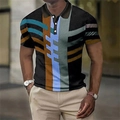 Men's polo shirt with blue and brown vintage geometric 3D digital print design - S / Tops / Blue and Brown Geometric Splicing (DXPL47(1))
