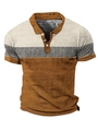 Men's polo shirt featuring a three-tone color block design in tan and beige - S / Tops / Brown and Beige Splicing (2)