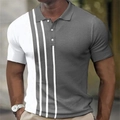 Men's short sleeve waffle knit polo shirt with grey and white color block panels - S / Tops / Gray and White Patchwork Waffle Texture