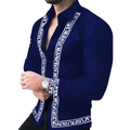 Camicia da uomo blu navy a maniche lunghe con greca bianca su colletto e polsini - Taglia S / Top / Blu scuro